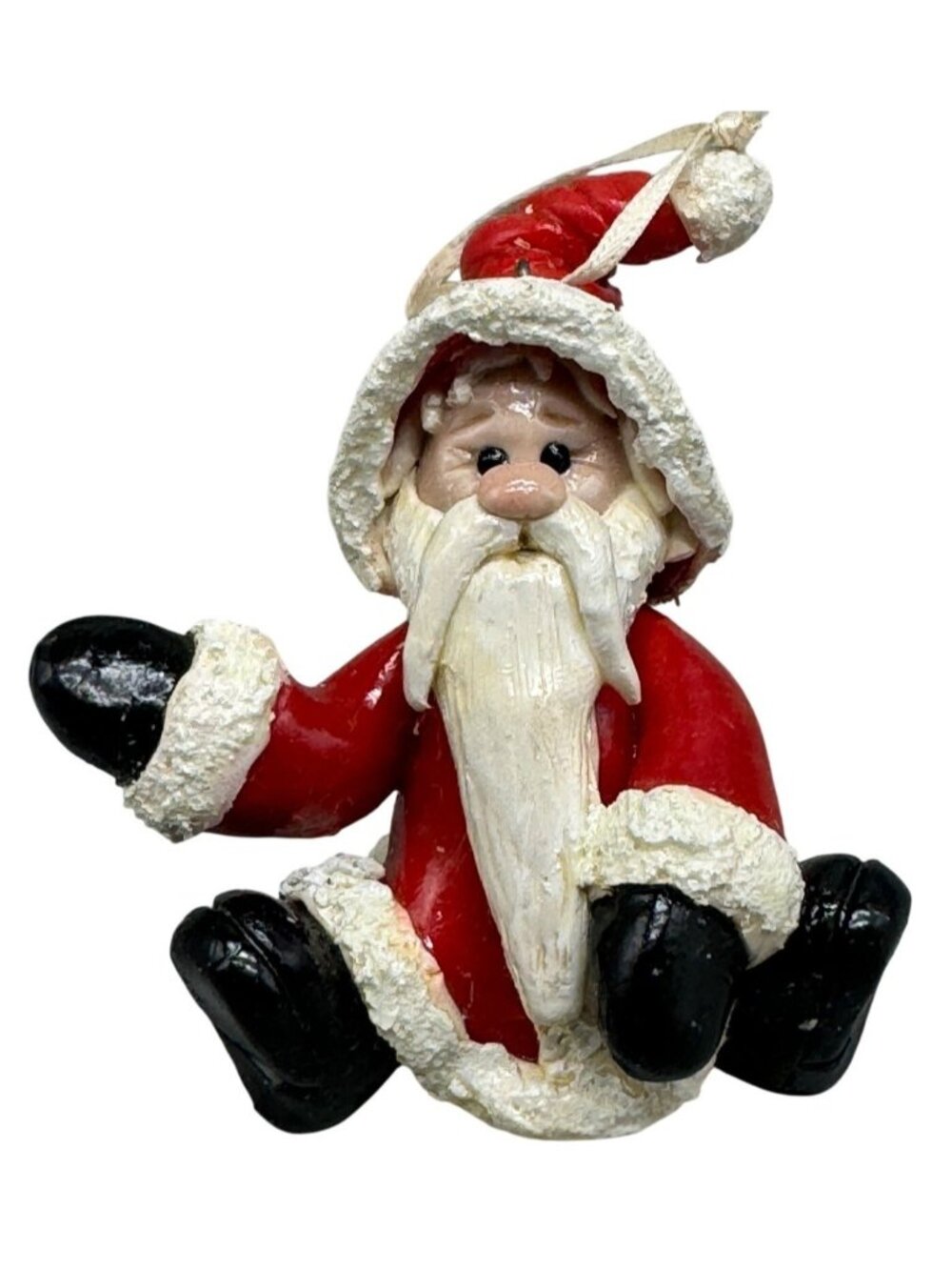 Christmas tree ornament Santa sitting waving red white 2.5" READ